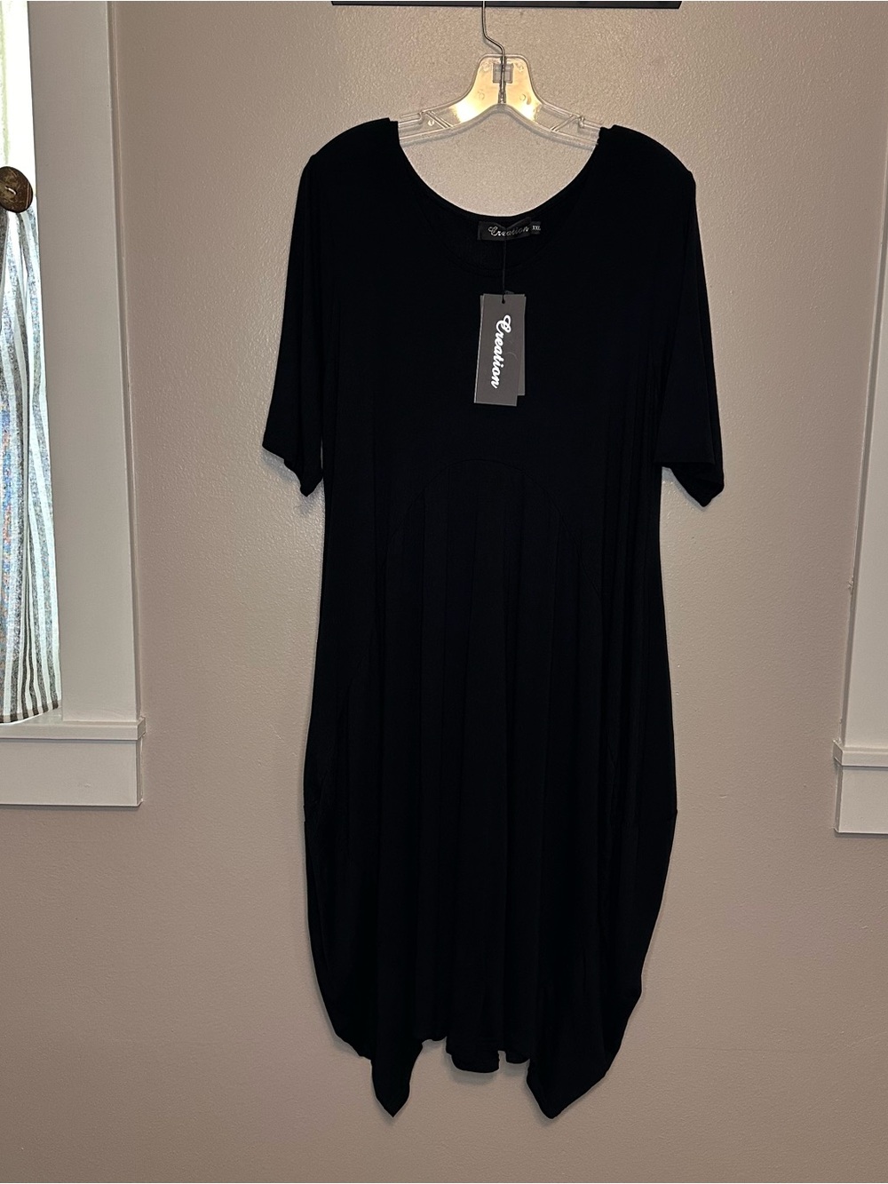 NWT Creation Boho Hippie Black Short-Sleeve Midi Dress
